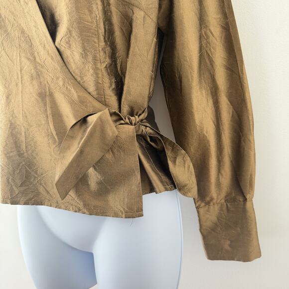 Sunny Leigh Silk Wrap Top Size 6 Metallic Gold - Picture 9 of 10